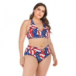 Mujer Tankini estampado Halter Top alta cintura Bikini traje de bao seora alambre gratis sujetador