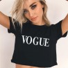 2018 verano mujeres Crop Top camisa VOGUE letra Harajuku estampado negro camisetas mujeres o-cuello