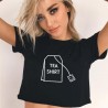 Women Crop Top Shirt VOGUE Letter Print Black Tees Women Short Sleeve O-Neck T-