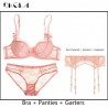 Bra sets New Fashion Women Lingerie Set Thin Cotton Brassiere Embroidery Pink Lace Bra Set 3 Piece BraPantie