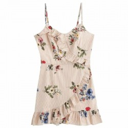 Fashion  Summer Boho Flower Print Short Dress Lady Women Spaghetti Strap Ruffles Dresses Sundres