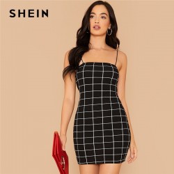 SHEIN negro Grid Print...