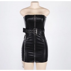 Faux Leather Strapless Dress