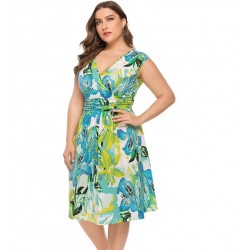 Plus size Dress Women Plus Size 6XL Plunging Neck Sleeveless Flower Print Summer Dress Boho Beach Holiday Dre