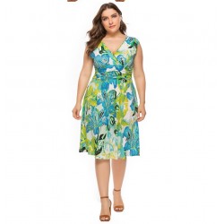 Plus size Dress Women Plus Size 6XL Plunging Neck Sleeveless Flower Print Summer Dress Boho Beach Holiday Dre