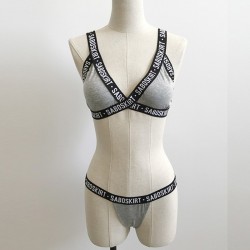 Febelle  Summer Bra Brief Women Sets Underwear Lingerie Femme Sexy Triangle Bra Thong Sets Letter Printed