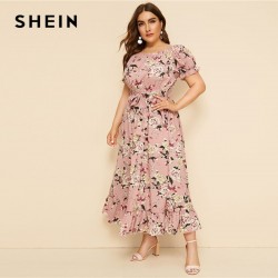 Plus Size Pink Belted Long Dress