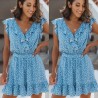 Dot Print V Neck Tie Up Boho Sleeveless Dress