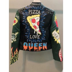 Rivet PU Leather Graffiti jacket for women