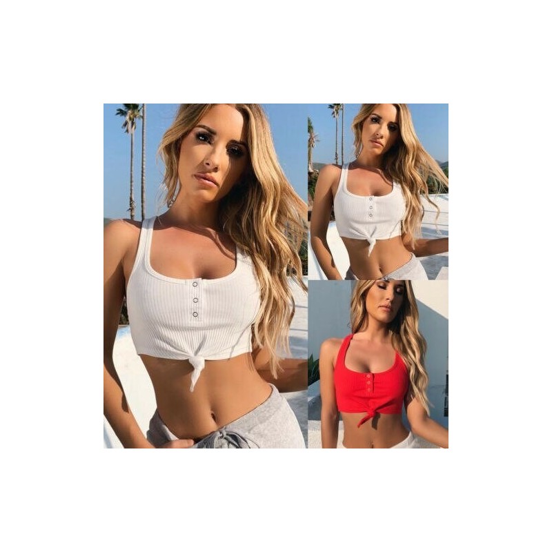 2019 nuevo Top corto sin mangas Casual de Color slido para mujer de verano para chicas camisa S-XL