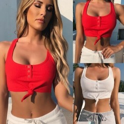 2019 nuevo Top corto sin mangas Casual de Color slido para mujer de verano para chicas camisa S-XL