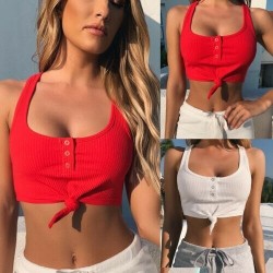 2019 nuevo Top corto sin mangas Casual de Color slido para mujer de verano para chicas camisa S-XL