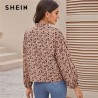 SHEIN Multicolor Mock Neck Ditsy Floral Print camisa blusa mujer primavera otoo botn frontal manga