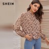 SHEIN Multicolor Mock Neck Ditsy Floral Print camisa blusa mujer primavera otoo botn frontal manga