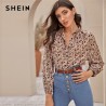 SHEIN Multicolor Mock Neck Ditsy Floral Print camisa blusa mujer primavera otoo botn frontal manga