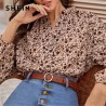 SHEIN Multicolor Mock Neck Ditsy Floral Print camisa blusa mujer primavera otoo botn frontal manga