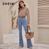 SHEIN Multicolor Mock Neck Ditsy Floral Print camisa blusa mujer primavera otoo botn frontal manga