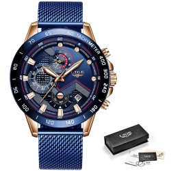 Reloj de pulsera LIGE a la moda de lujo para hombre reloj de cuarzo reloj azul crongrafo deporti