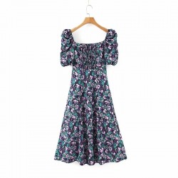 Novedad de 2020 Vestido de verano marchito con cuello cuadrado y flores vintage para mujer vestid