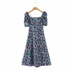 Novedad de 2020 Vestido de verano marchito con cuello cuadrado y flores vintage para mujer vestid