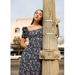 Novedad de 2020 Vestido de verano marchito con cuello cuadrado y flores vintage para mujer vestid