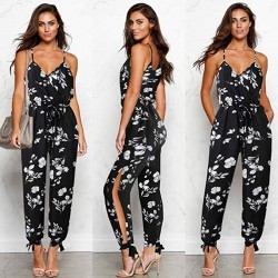 2019 verano estampado Floral mujer bohemios monos con hendidura Sexy Cross Back seoras Bodysuit con