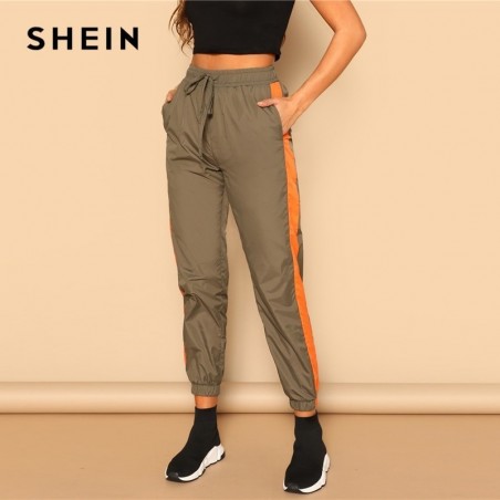 SHEIN verde del ejrcito cordn en la cintura cinta de contraste lateral utilidad pantalones de tipo