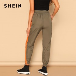 SHEIN verde del ejrcito cordn en la cintura cinta de contraste lateral utilidad pantalones de tipo