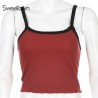 Sweetown 2020 verano nueva moda Color contraste camiseta sin mangas mujer Casual ropa de Fitness sin