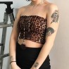 Sweetpropio leopardo impreso tubo Tops mujeres lindo Sexy sin tirantes Crop Top con bola de pelo ver