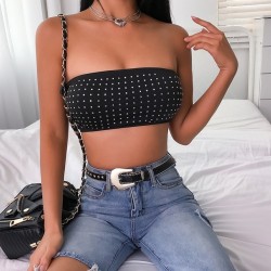 Sweetown negro Sexy bralette sin tirantes Tops elstico Patchwork de Bandeau Top 2019 de verano nuev