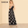 SHEIN encaje cintura parte delantera abierta Cami vestido mujeres cuello pico Spaghetti Strap maxive