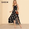 SHEIN encaje cintura parte delantera abierta Cami vestido mujeres cuello pico Spaghetti Strap maxive