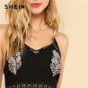 SHEIN encaje cintura parte delantera abierta Cami vestido mujeres cuello pico Spaghetti Strap maxive