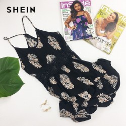 SHEIN encaje cintura parte delantera abierta Cami vestido mujeres cuello pico Spaghetti Strap maxive