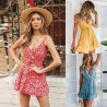 Mini Vestido de playa Sexy sin mangas con tiras Boho Floral de cintura alta cuello en V profundo vac