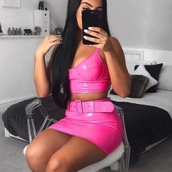 Neon Pink Spaghetti Straps Tube Top And Mini Skirt