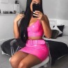 Neon Pink Spaghetti Straps Tube Top And Mini Skirt