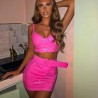 Neon Pink Spaghetti Straps Tube Top And Mini Skirt