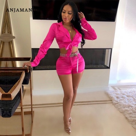 Neon Pink  Satin 2 Two Piece