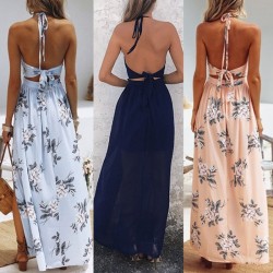 New Women BOHO Floral Print Beach Dress Sleeveless Maxi Dress Party Dress