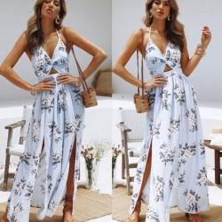 New Women BOHO Floral Print Beach Dress Sleeveless Maxi Dress Party Dress