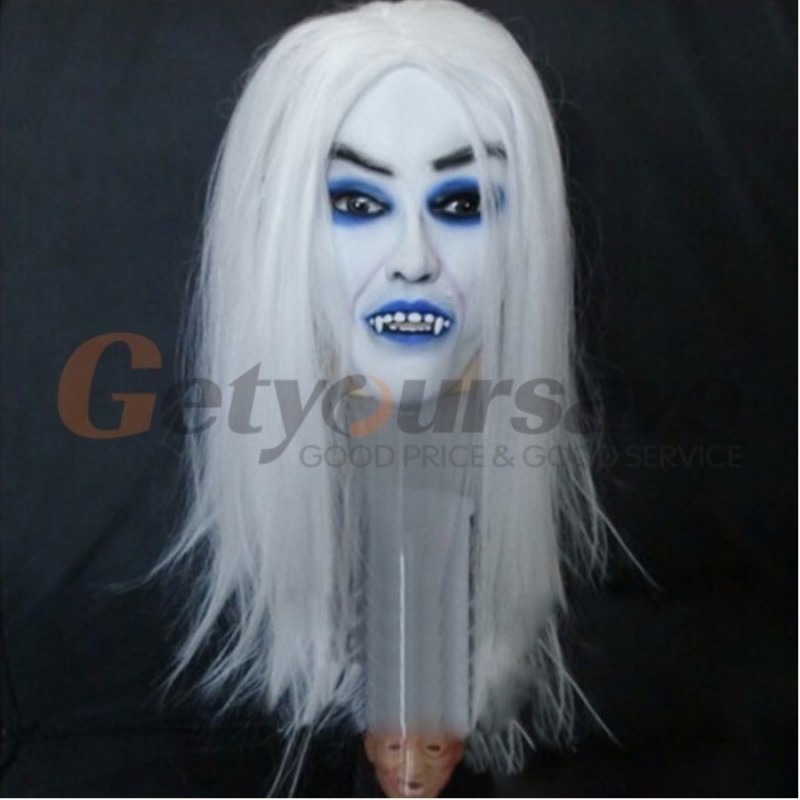 Mscara asustadiza Halloween Toothy Zombie novia con blanco mscara del fantasma del Horror del pelo