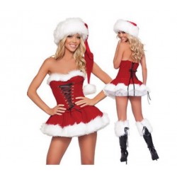 Moda adultos mujeres ajustado Fit Sexy vestido de Navidad trajes adultos mujeres Santa Claus Cosplay