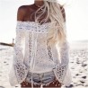 New Women Off Shoulder Blouse Summer White Long Sleeve Crochet Hollow Out Eyelet Top