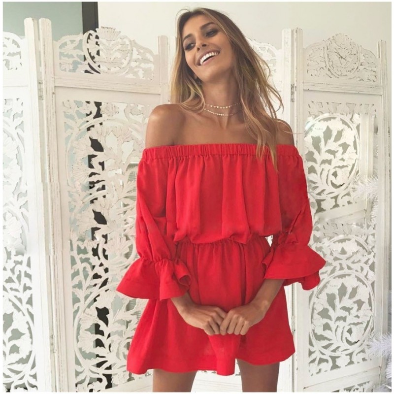 Women Dresses Summer Flare Sleeve Off Shoulder Bandage Summer dresses