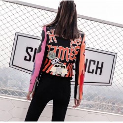 LORDXX Cropped Leather Jackets Women Hip hop Colorful Studded Coat New Spring Ladies Motorcycle Punk Cropped Jacket with belt