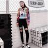 LORDXX Cropped Leather Jackets Women Hip hop Colorful Studded Coat New Spring Ladies Motorcycle Punk Cropped Jacket with belt