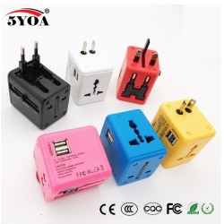 All in One Universal International Plug Adapter 2 USB Port World Travel AC Power Charger Adaptor