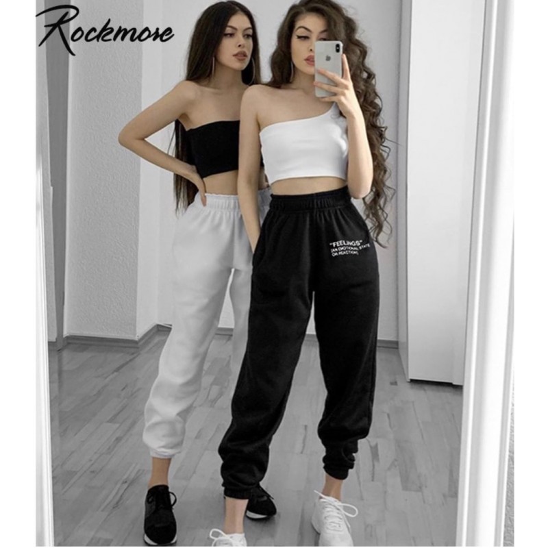 Letter Printed Joggers Women High Waist Pants Trousers streetwear Sweatpants Gothic Plus Size Harajuku Wide Leg pants  Rockmore